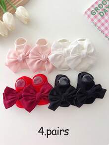 4 Pairs Baby Girls Cotton Bow Decor Non-Slip Boat Socks, Suitable For Toddlers Learning To Walk Indoors On Floors, All Season - Multicolor - View 8