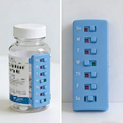 1/2pcs Compact Pill Reminder, A Reusable Pill Tracker With Wide Compatibility For Various Pill Bottles, Featuring A Non-Slip Design, Refillable Tracker, Suitable For Various Scenarios (Blue + White)