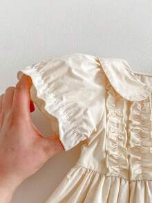 1件女婴休闲简约学院风泡泡袖彼得潘领连衣裙，夏季 - 杏色 - 查看 8