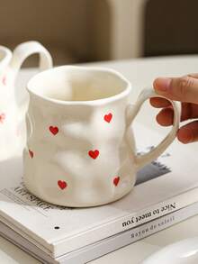 1pc Creative Cute Ceramic Cup, Hand-Painted Heart & Bow Pattern, Asymmetrical Cup Body, Office & Casual Mug, Home Breakfast Cup, Afternoon Tea Lovely Drinkware, Practical Ceramic Ware - Multicolor - View 11