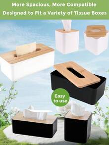 Caja de pañuelos con tapa de bambú y base de plástico, soporte desechable de toallas de papel para uso doméstico y de oficina - Multicolor - Ver 2