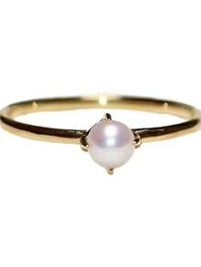 1枚简约18K镀金精致四爪珍珠戒指，适合日常佩戴 - 金色 - 查看 4