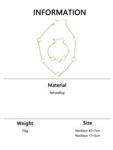 2pcs/Set Popular European And American Minimalist Long Clover & Hollow Flower Necklace And Bracelet Set - Yellow Gold - View 7