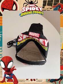 Marvel 1个漫威官方授权蜘蛛侠图案斜挎包，男童休闲单肩包，轻便可调节肩带胸包，卡通零钱包，适合男孩、年轻粉丝、学生，非常适合日常上学、户外玩耍、主题公园、度假，方便携带零食。 - 黑色 - 查看 5