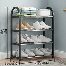 1pc Simple Shoe Rack, Multi-Functional Metal Shoe Organizer, Dust-Proof Shoe Storage Shelf For Home Entryway, Dorm, Black/White - View 1