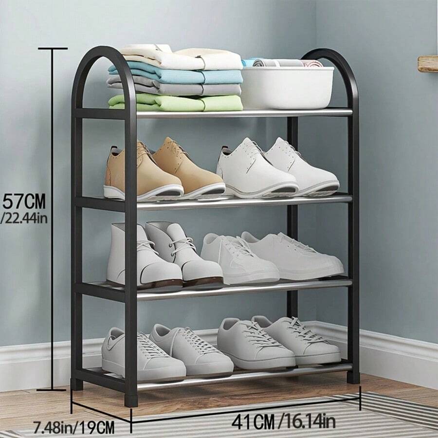 1pc Simple Shoe Rack, Multi-Functional Metal Shoe Organizer, Dust-Proof Shoe Storage Shelf For Home Entryway, Dorm, Black/White - View 1