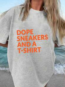 Dope Sneakers Graphic Print T Shirt 220g Casual Style 1pcs Women's 100% Cotton Tee Short Sleeve  Summer Outfit - 灰色 - 查看 1