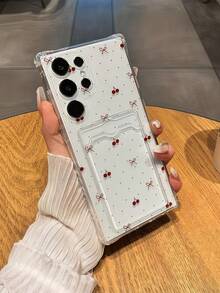 1个可爱波点蝴蝶结樱桃图案防震透明卡槽手机壳，兼容三星Galaxy S25 S24 S23 S22 Ultra/A12 A13 A14 A15 A16 A34 A35 A36 A53 A54 A55 A56 A04 A05 A06 A07/Note 10 20/ 10C 12C 13C 14C /荣耀X7B X7C X8 X8C X9 X9A X9B X9C/ C67 C65 C55 C53 C35 C33 C31 C30 C25 C21Y C21 C11 - 透白 - 查看 4