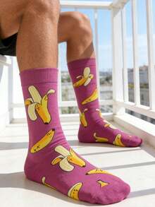 1 par de calcetines de media caña con estampado de plátano para hombres, calcetines versátiles y de moda unisex, aptos para todas las estaciones - Multicolor - Ver 3