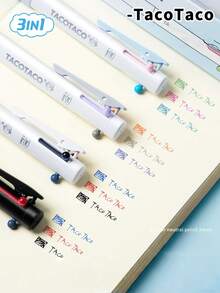 Bolígrafo retráctil de 3 colores TACOTACO, diseño minimalista y lindo, tinta negra/roja/azul 3 en 1, adecuado para estudiantes, toma de notas y bullet journaling, escritura suave - Talla única - Ver 11