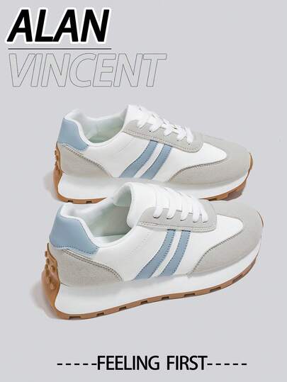  Alan Vincent【轻盈自由系列】新款白蓝女式运动鞋，厚底运动鞋，舒适时尚跑步鞋，休闲运动鞋，女士户外派对鞋，女鞋，经典百搭女鞋