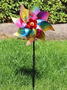 1个新款条纹八角形全息风车，适用于摊位展示、农田驱鸟、彩色塑料装饰、跳蚤市场玩具DIY、公园装饰、跳蚤市场玩具 - A - 查看 3