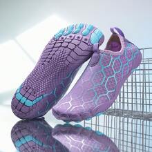 1双多功能运动透气男女通用赤足鞋，柔韧鞋底几何印花透气网面套脚瑜伽训练涉水运动鞋 - 紫色 - 查看 4