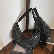 浅蓝色星形结腋下包清新少女大容量单肩包日常通勤休闲手提包。 - 黑色 - 查看 2