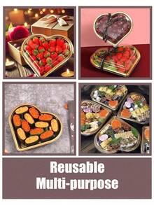 10/5个心形带盖托盘 - 可重复使用大容量零食容器，适用于水果、寿司、蔬菜、沙拉、奶酪拼盘和派对 - 圣诞节、情人节、复活节、母亲节、父亲节、毕业典礼的完美礼物 - 优雅的盛放方式，方便的收纳，食品托盘，送给她的礼物，送给他的礼物，家居礼品 - 彩色 - 查看 5