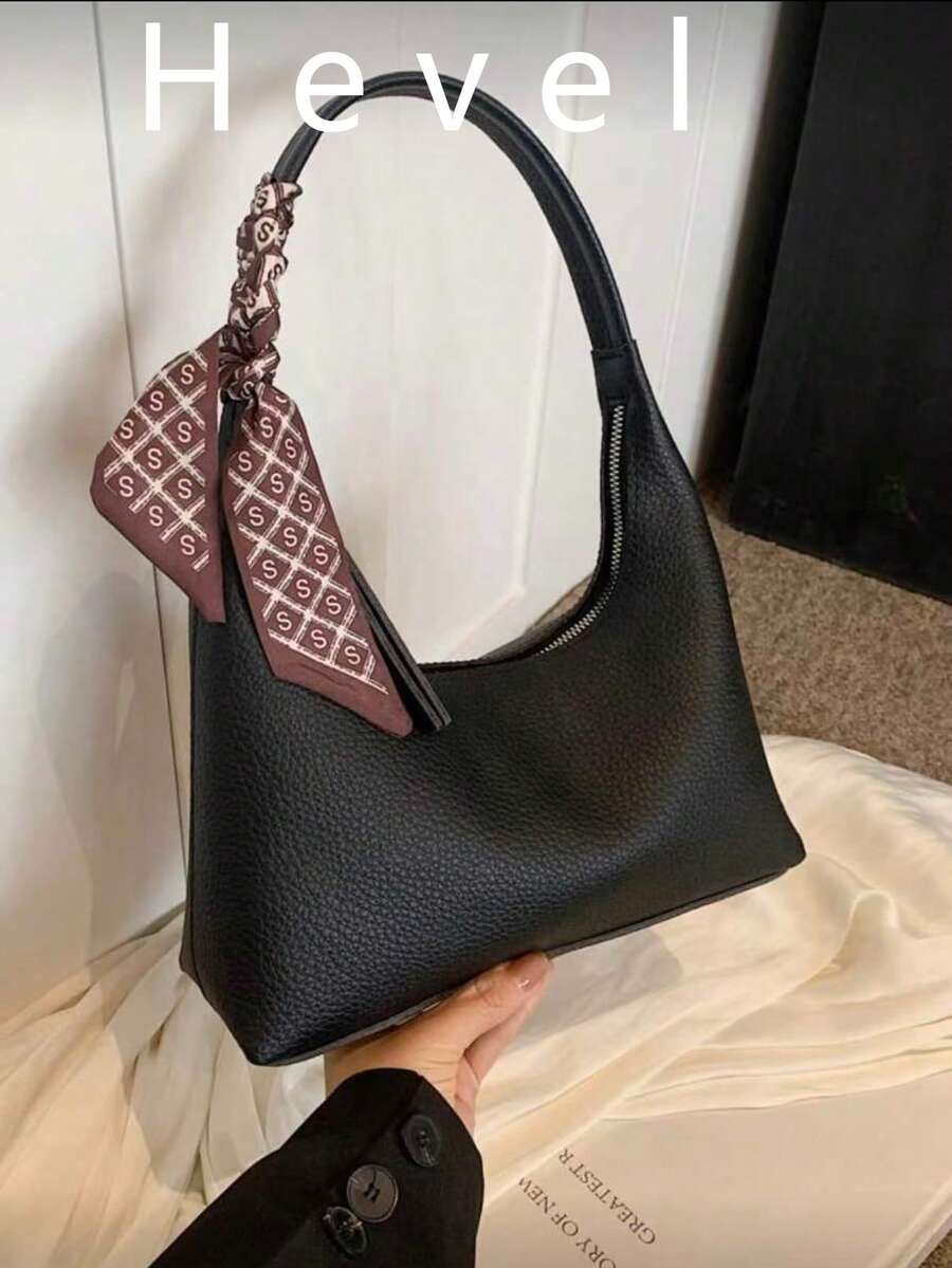 Minimalist Shoulder Underarm Bag For Women With Silk Scarf Gift - Black - View 1