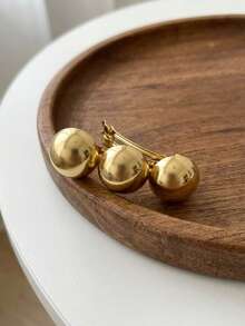 1pc Elegant Gold Metal Hair Clip, Minimalist Style, Fashionable And Unique, Glossy Spherical Metal Design, Hair Accessory For Women And Girls, Claw Clip, Hair Pin, Hair Barrette, School Supplies, Hair Claws, Hair Slide, Hair Barrettes, Hairpin,Summer,Holiday,Travel - Gold - View 3
