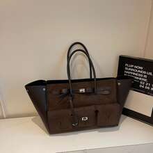 1pc Vintage Motorcycle Shaped Handbag, Large Capacity Expandable Solid Color Dual Handle Women Shoulder Tote Bag, Suitable For Vacation, Traveling, Matching Fashion Outfits, And Shopping With Friends - 咖啡棕 - 查看 2