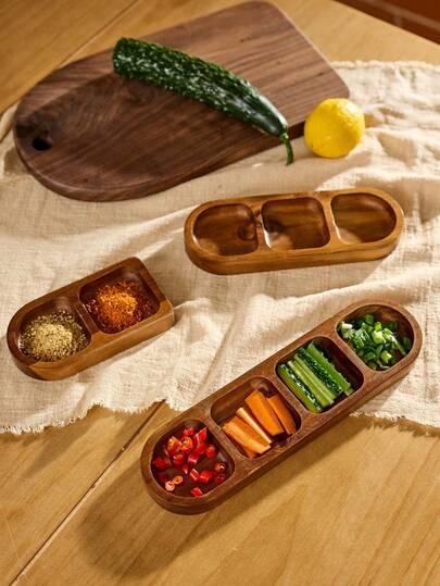 1pc Wooden Divided Tray With 2/3/4 Compartments, Ash Wood Appetizer And Dessert Plate, Natural Wood Sauce Dish For Family Gathering, Multifunctional Fruit And Nut Platter, Kitchen Decor, Essential For 2026 Viral Charcuterie Board
