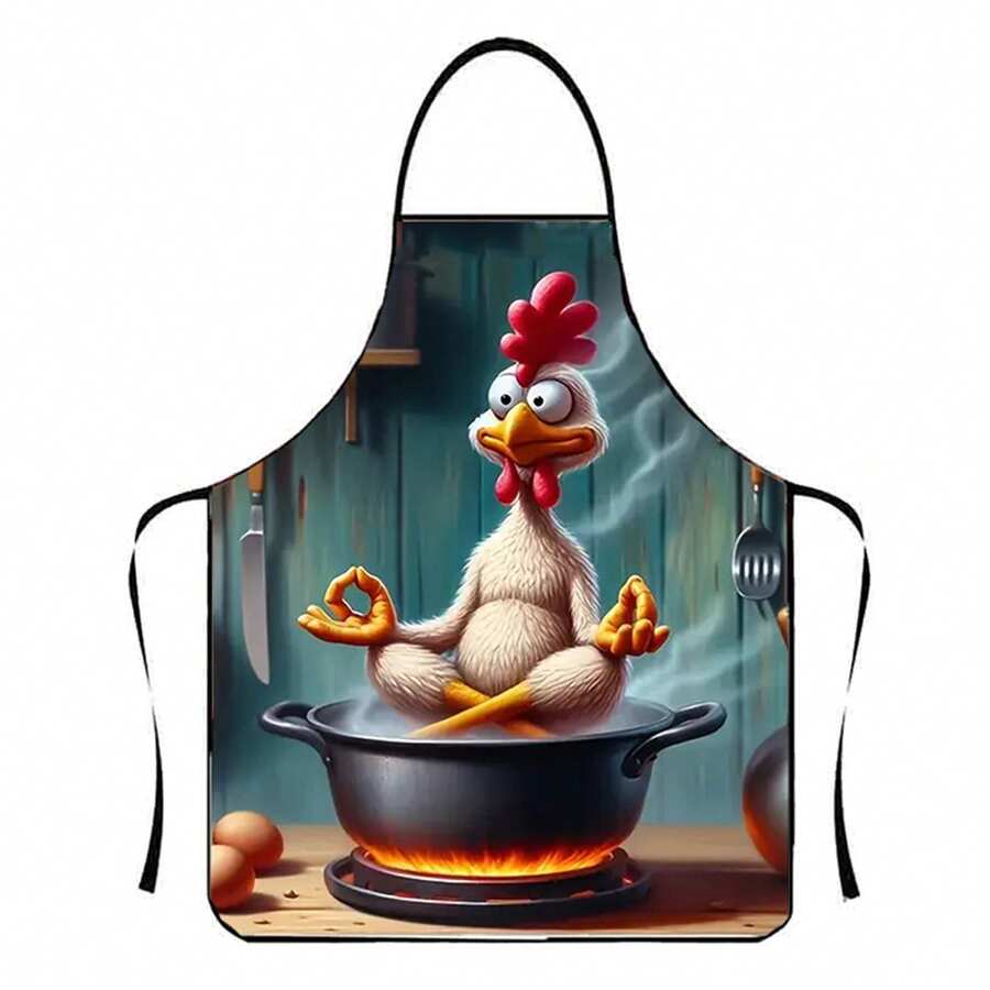 1pc Kung Fu Chicken Pattern Creative Personalized Kitchen Anti-Fouling Apron - Orange - View 1