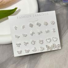 Set Anting-Anting Stud Pita Berwarna Terang Berlapis Perak 24 Buah/Set, Paduan Seng Elegan dan Modis, Cocok untuk Pemakaian Sehari-hari, Hadiah untuk Pacar - Perak - View 1