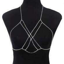 Women's Classic Bra Chain, Rhinestone Encrusted Body Jewelry, Sexy Party Accessory - Silver - View 4