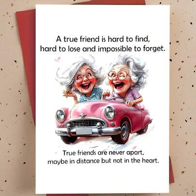 Una divertida tarjeta de cumpleaños para mejores amigos - Citas de humorísticas, diseño de coche rosa vintage - Cumpleaños, aniversario, mejórate pronto - El regalo perfecto para mejores amigos o BFF - Adecuado para mujeres, hombres, adolescentes y adultos