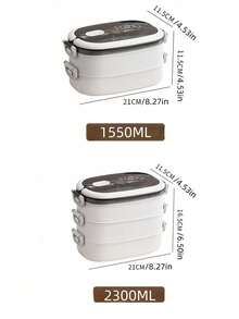 1 hộp cơm trưa cách nhiệt siêu dài bằng thép không gỉ 304, hộp bento 3 tầng, hai lớp, di động & có thể tháo rời, dễ dàng vệ sinh. - Màu be - Xem 2