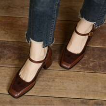 Women's High Heel Thick Sole Single Strap Sandals, French Elegant Style, Available In Burgundy, Graceful And Fashionable - Burgundy - View 2