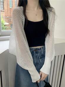 1 chiếc áo khoác cardigan dệt kim khoét lỗ màu trơn, tay dài, kiểu khăn choàng, chống nắng, có thể phối với mọi trang phục, tôn dáng, rất cần thiết cho các buổi đi chơi, thời trang và đa năng, thích hợp làm quà tặng cho bạn gái, bạn bè, phụ kiện nữ, quà tặng thú vị, quà tặng cá nhân hóa, quà tặng chu đáo - Màu be - Xem 15