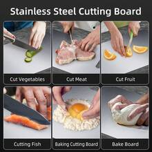 Stainless Steel Cutting Board With Handle - Double-Sided Design For Cutting Fruits, Vegetables, Bread And Meat - Essential Kitchen Tool - Easy To Clean And Durable Chopping Board. Easter Gift, Mother's Day Gift - Silver - View 4