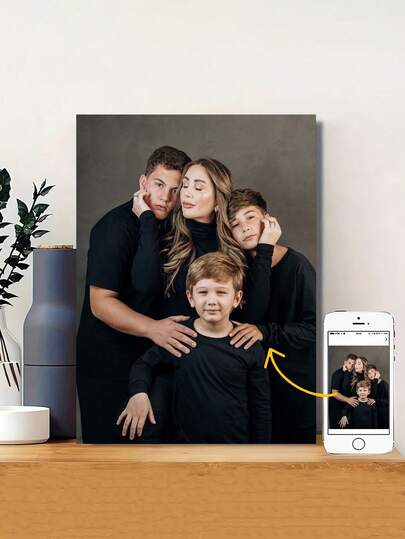 Customizable Wooden Frame Canvas Wall Art - Personalized Family Portraits And Action Photos, Printing, Suitable For Living Room, Bedroom Or Home Office Decor, Cozy Room Accent, Quality Reproduction Framed Canvas Painting