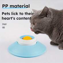 1pc Pet Cleaning Tongue Cleaner Licking Toy Ball - Cat Dog Slow Feeder Anti-Spill Self-Entertainment Toy - Rotating Slow Feeder Licking Plate (Suitable For Liquid Food) - Blue - View 7