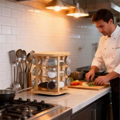 Suporte giratório de bambu para temperos, com 2 estilos / Conjunto para armazenar 9 ou 12 potes de tempero / Organizador de potes de condimentos para cozinha / Suporte giratório para condimentos de bancada