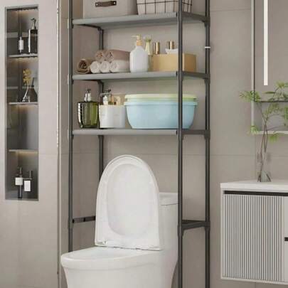 浴室置物架，独立式马桶和盥洗台置物架，洗衣机置物架，免打孔置物架，多功能可移动家用置物架，适合返校季使用，适用于家庭、出租房和宿舍浴室的收纳整理。