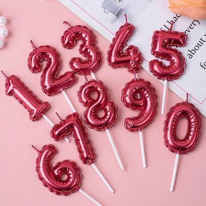 1pc Red Floral Decorative Balloon, Handpainted Birthday Number 0-9 Candles, Happy Birthday Cake Topper, Birthday Party Decor, Suitable For Birthday, Anniversary, Gender Reveal, Bachelorette, Graduation - Princess Theme, Feather-Free, Multi-Purpose Celebration Candles, No Electricity Required