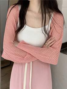 1 chiếc áo khoác cardigan dệt kim khoét lỗ màu trơn, tay dài, kiểu khăn choàng, chống nắng, có thể phối với mọi trang phục, tôn dáng, rất cần thiết cho các buổi đi chơi, thời trang và đa năng, thích hợp làm quà tặng cho bạn gái, bạn bè, phụ kiện nữ, quà tặng thú vị, quà tặng cá nhân hóa, quà tặng chu đáo - Màu be - Xem 10