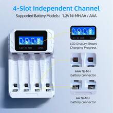 DN4 四槽独立液晶显示快速充电器：充电状态一目了然。这款家用电池充电站可同时或单独为 4 节 AA 或 AAA 镍氢/镍镉电池充电。 - 白色 - 查看 1