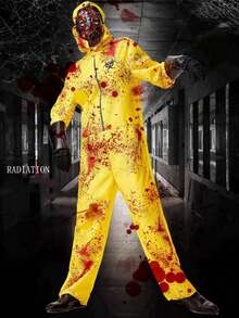 1 Set Halloween Zombie Cosplay Costume, Creative Haunted House Scary Outfit (Excluding Mask And Gloves) - Yellow - View 1