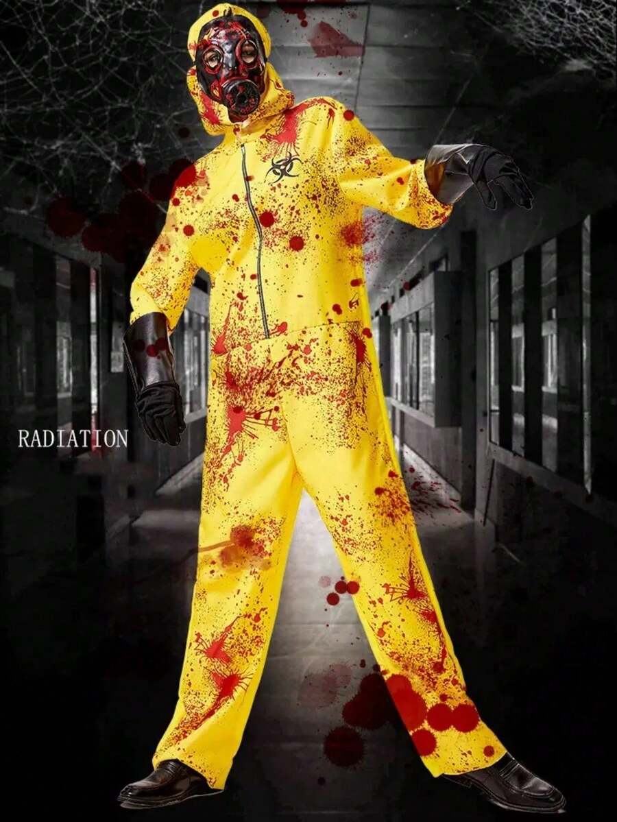 1 Set Halloween Zombie Cosplay Costume, Creative Haunted House Scary Outfit (Excluding Mask And Gloves) - Yellow - View 1