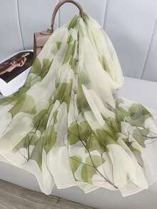 1条绿色雪纺围巾，女士款，轻盈百搭，春秋皆宜，艺术旅行防晒披肩颈巾 - 綠色 - 查看 4