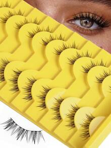 10 Pairs Demon/Cat Eye Style False Eyelashes, Natural Look, Curled Lashes, One-Piece Design, Sunflower/Camellia - View 2