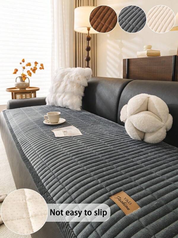 1pc Thick Flannel Solid Color Sofa Cushion, Minimalist Modern Style Pet-Friendly Anti-Dirty Anti-Slip Sofa Cover, Autumn/Winter Anti-Scratch Sofa Protector Suitable For L-Shaped Combination Sofa And 1/2/3/4 Seat Sofa (Single Piece )