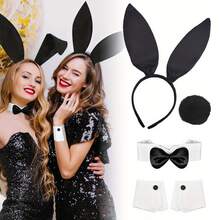 5件套兔耳朵头箍，适合万圣节派对、复活节派对的兔女郎装扮道具 - 彩色 - 查看 1