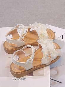 1 Pair Beige Cute & Fashionable Design With Massage Pad Bottom, Soft Non-Slip Flat Children Sandals, Toddler Walking Shoes, Suitable For Spring, Summer, Autumn And Winter - Beige - View 4