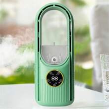 Ventilador de Torre Sin Aspas, Portátil, Modelo de Escritorio con Humidificador y Luz LED, Para Dormitorio, Oficina, Taller, Salon, Motor de 6 Velocidades, Potente y Silencioso - Verde - Ver 8