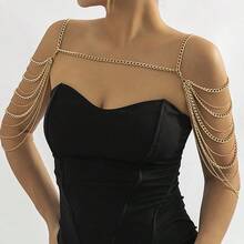 1 pieza Cadena corporal asimétrica y sexy de varios niveles con flecos, joyería de moda encantadora para mujeres, regalo perfecto para amigos, fiesta o festival - Amarillo Oro - Ver 14