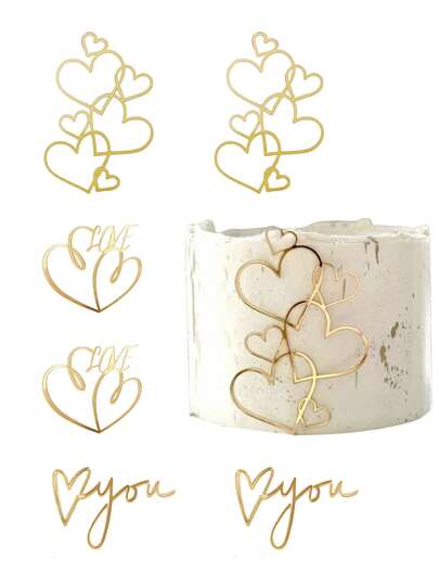 6件套简约心形蛋糕装饰，适用于烘焙、节日甜点、派对装饰、母亲节、情人节、周年纪念蛋糕，是甜点桌和烘焙用品的完美之选。