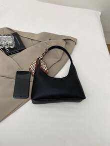 Minimalist Shoulder Underarm Bag For Women With Silk Scarf Gift - Black - View 10