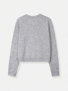 Women's Solid Color Cropped Cardigan, Button Front Crew Neck Knit Sweater, Versatile Layering Casual Piece For Spring & Fall - Perfect For Daily Outings, Dating & Streetwear - 灰色 - 查看 6